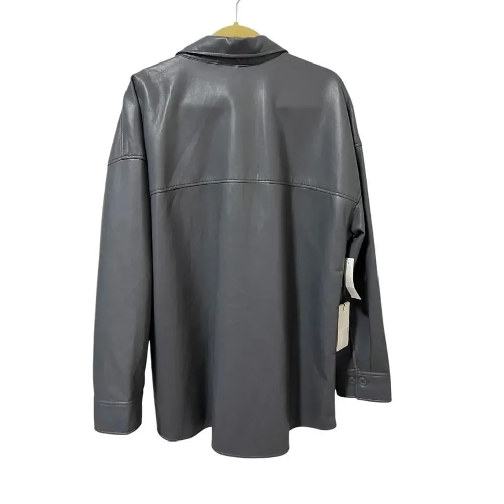 NEW Aritzia Babaton Pelli Faux Leather Shirt Jacket XL Echo Gray